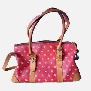 Vintage Dooney&Bourke Red Monogram Crossbody Bag Removeable Strap Purse Satchel